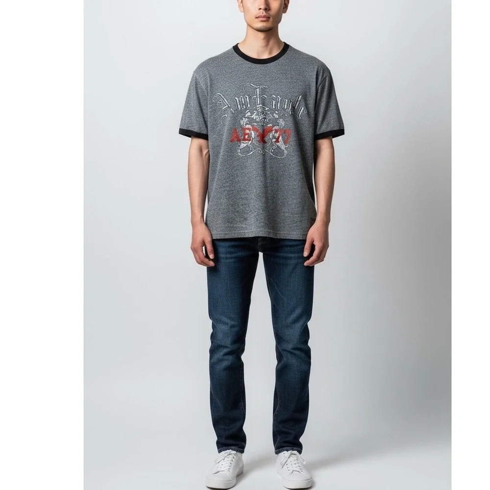 American Eagle Outfitters AE Gray Ringer T-Shirt Graphic Tee Mens XS AE77 Casual